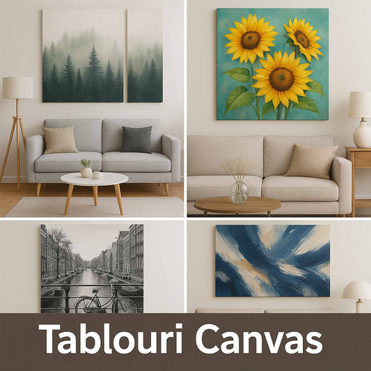 Tablouri canvas moderne în living – idei de decor interior cu artă pe pânză pentru casă