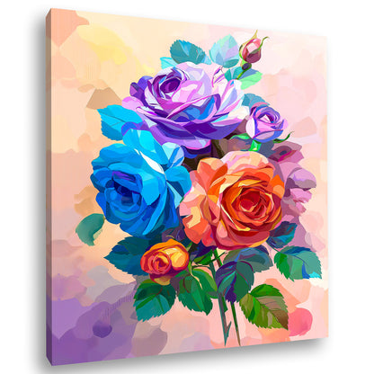 Tablou canvas floral cu trandafiri colorați în stil modern, artă decorativă pe pânză