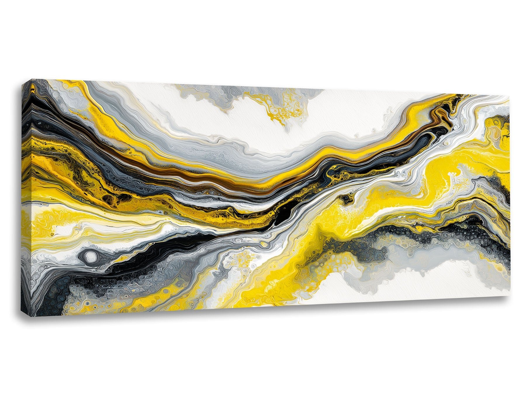 Tablou Canvas Abstract Fluid Art: Vârtej Galben, Negru și Gri