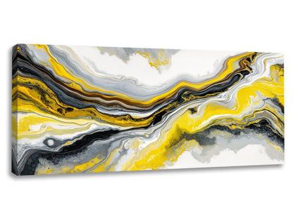 Tablou Canvas Abstract Fluid Art: Vârtej Galben, Negru și Gri