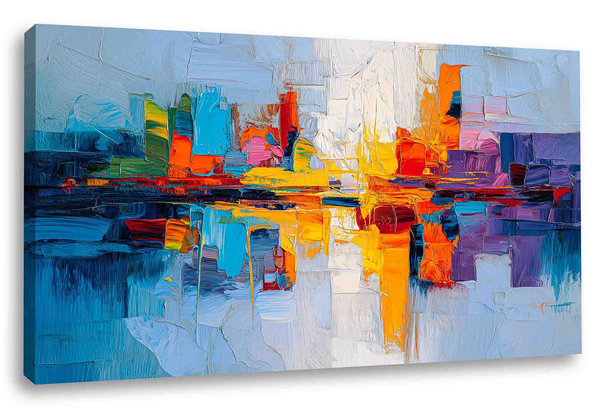Tablou Canvas Abstract "Simfonie Urbană" - Artă Modernă Multicoloră pentru Living, Pictură Texturată cu Peisaj Urban