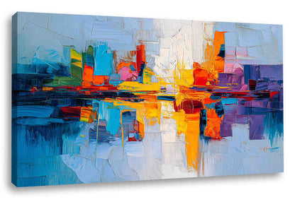 Tablou Canvas Abstract "Simfonie Urbană" - Artă Modernă Multicoloră pentru Living, Pictură Texturată cu Peisaj Urban