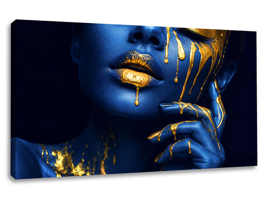 Tablou canvas Aur Albastru cu portret feminin abstract albastru și accente aurii