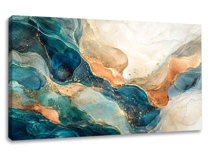 Tablou canvas Echilibru Mineral abstract turcoaz crem și cupru cu accente aurii