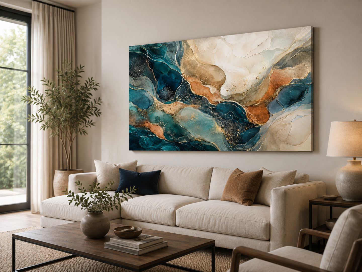 Tablou canvas Echilibru Mineral văzut din unghi într-un living modern în nuanțe neutre