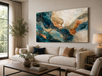 Tablou canvas Echilibru Mineral văzut din unghi într-un living modern în nuanțe neutre