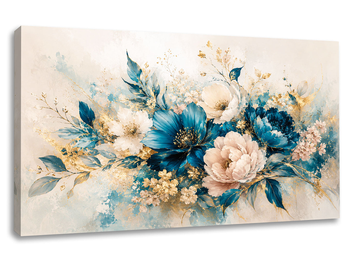 Tablou canvas Flori de Safir cu flori albastre, crem și accente aurii