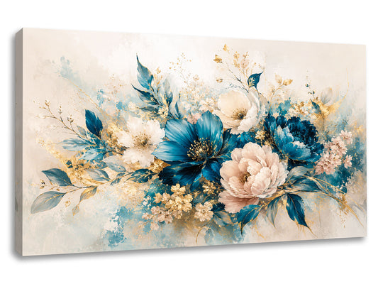 Tablou canvas Flori de Safir cu flori albastre, crem și accente aurii