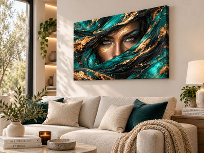 Tablou canvas Privire de Smarald văzut din unghi într-un living elegant