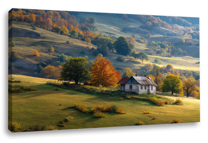 Tablou Peisaj de Toamnă pe Canvas, Casă la Munte